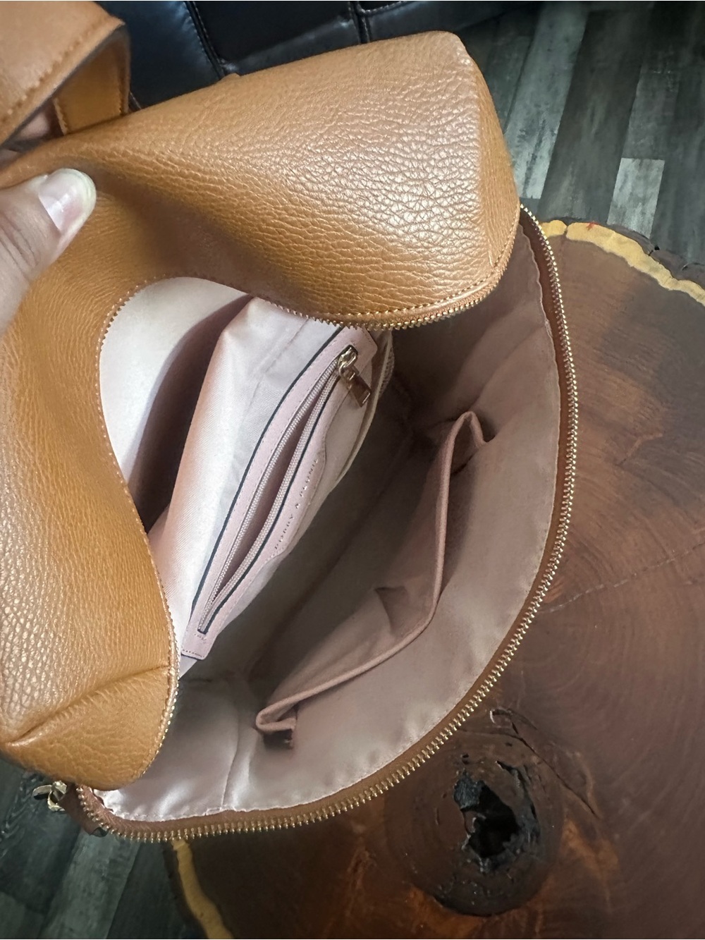 Poppy & Peonies Cognac Leather Backpack Tote - Picture 4 of 7